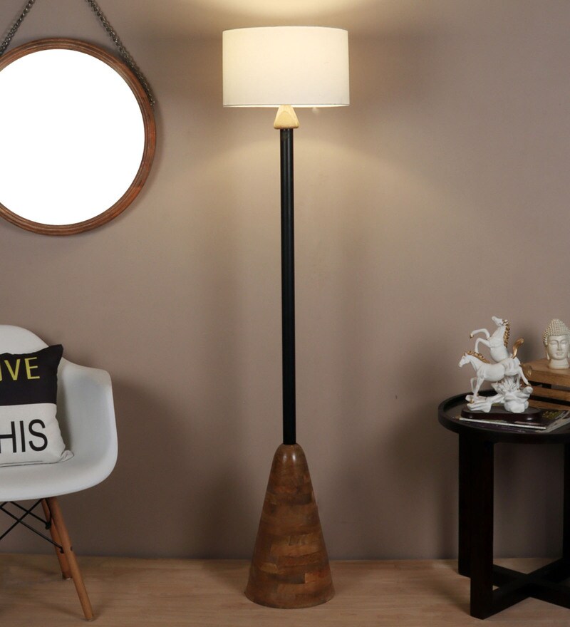 Buy White Shade Floor Lamp With Wood & Metal Base By The Lighting Hub