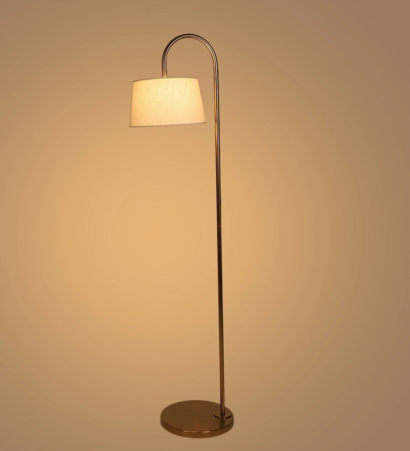 Buy White Shade Floor Lamp With Metal Base By Forever Lights Online