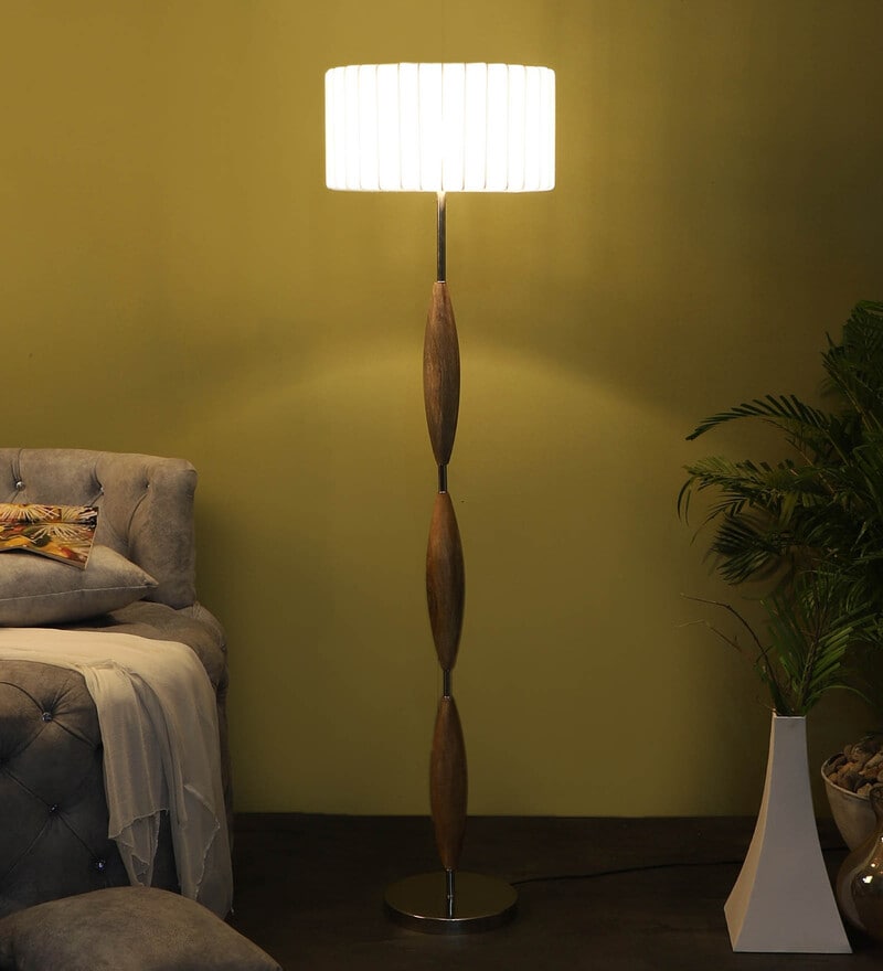 Buy White Shade Floor Lamp With Wood Base By Sapphire Online Club