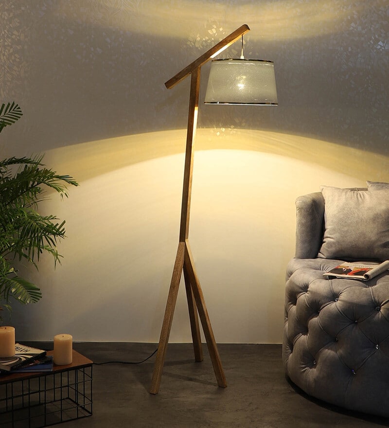 Buy White Shade Floor Lamp With Wood Base By Sapphire Online Tripod