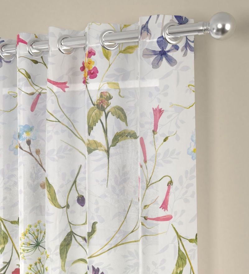 Buy White Polyester Floral 5 Ft Sheer Eyelet 1 Window Curtain By