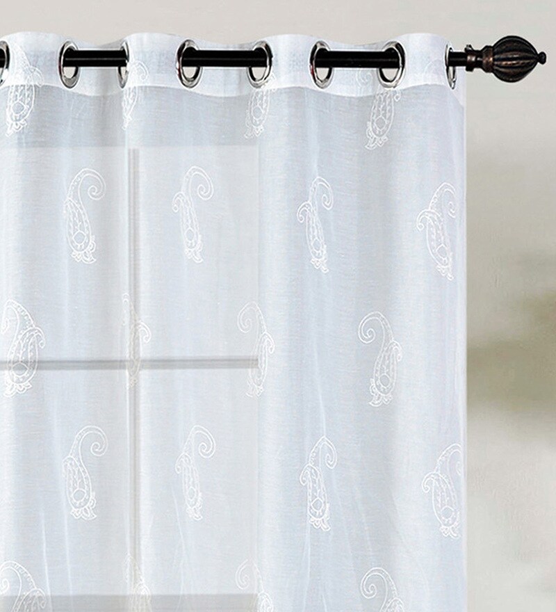 Buy White Sheer Polyester 5 Feet Eyelet Window Curtains Set Of 2