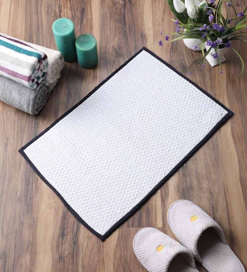 Buy White Solid Cotton 24x16 Inches Max Absorbant Bath Mat by Sanded