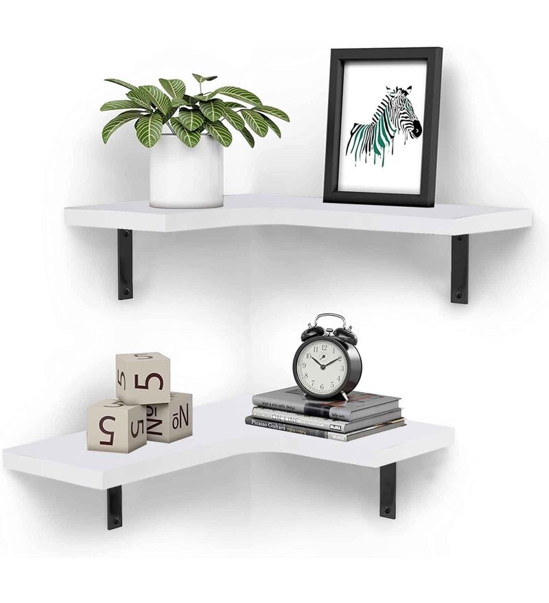 Buy White Wood & Metal Wall Shelf (Set of 2) By Craft Center Online