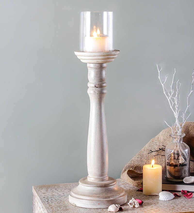 Buy White Wood Table Candle Holder by Fabuliv Online Candle Holders