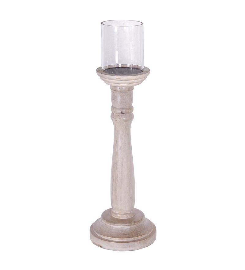Buy White Wood Table Candle Holder by Fabuliv Online Candle Holders