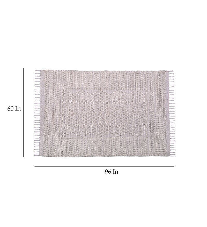 Buy White Wool Plain Solids 5 ft x 8 ft Hand Woven Carpet by