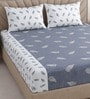 Whit & Grey Shade Floral 400 TC Cotton Queen Size Fitted Bedsheet With 2 Pillow Covers