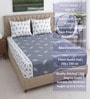 Whit & Grey Shade Floral 400 TC Cotton Queen Size Fitted Bedsheet With 2 Pillow Covers