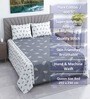 Whit & Grey Shade Floral 400 TC Cotton Queen Size Flat Bedsheet With 2 Pillow Covers