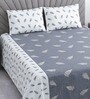 Whit & Grey Shade Floral 400 TC Cotton Queen Size Flat Bedsheet With 2 Pillow Covers