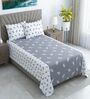 Whit & Grey Shade Floral 400 TC Cotton Single Bed Size Flat Bedsheet With 2 Pillow Covers