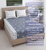 Whit & Grey Shade Floral 400 TC Cotton Superking Size Fitted Bedsheet With 2 Pillow Covers