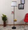 Plazo White & Black Cotton and Polyvinyl Shade Shelf Floor Lamp With Iron Base