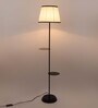 Plazo White & Black Cotton and Polyvinyl Shade Shelf Floor Lamp With Iron Base