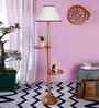 White & Black Cotton Conical Wooden Floor Lamp