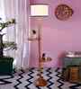 White & Black Cotton Drum Wooden Floor Lamp