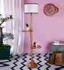 White & Black Cotton Drum Wooden Floor Lamp
