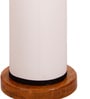 White & Black Cotton Shade Column Floor Lamp With Wood Base