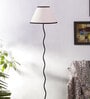 White & Black Cottan Fabric Shade Club Floor Lamp With Iron Base