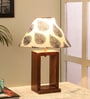 White & Black Shade Table Lamp With Wood Base