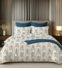 White & Blue 144TC Cotton Flat Super King Bedsheet with 2 Pillow Covers