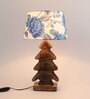 Irene White & Blue Fabric Shade Table Lamp With Mango wood Base