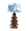 Irene White & Blue Fabric Shade Table Lamp With Mango wood Base