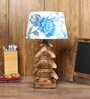 Irene White & Blue Fabric Shade Table Lamp With Mango wood Base