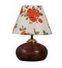 White & Blue Fabric Shade Table Lamp With Brown Base