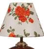 White & Blue Fabric Shade Table Lamp With Brown Base