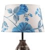 White & Blue Fabric Shade Table Lamp with White and Brown Base
