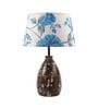 White & Blue Fabric Shade Table Lamp with White and Brown Base