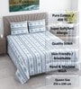 White & Blue Floral 400 TC Cotton Queen Size Flat Bedsheet With 2 Pillow Covers