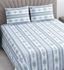 White & Blue Floral 400 TC Cotton Queen Size Flat Bedsheet With 2 Pillow Covers