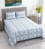 White & Blue Floral 400 TC Cotton Queen Size Flat Bedsheet With 2 Pillow Covers