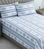 White & Blue Floral 400 TC Cotton Single Bed Size Flat Bedsheet With 2 Pillow Covers