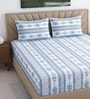White & Blue Floral 400 TC Cotton Superking Size Fitted Bedsheet With 2 Pillow Covers