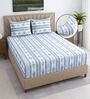 White & Blue Floral 400 TC Cotton Superking Size Fitted Bedsheet With 2 Pillow Covers