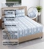 White & Blue Floral 400 TC Cotton Superking Size Fitted Bedsheet With 2 Pillow Covers