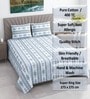 White & Blue Floral 400 TC Cotton Superking Size Flat Bedsheet With 2 Pillow Covers