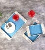 White & Blue MDF Wood Blue Mother Of Pearl (Set of 3) Serving Tray