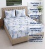 White & Blue Shade Floral 400 TC Cotton Queen Size Fitted Bedsheet With 2 Pillow Covers