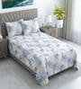White & Blue Shade Floral 400 TC Cotton Single Bed Size Flat Bedsheet With 2 Pillow Covers