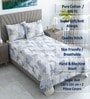 White & Blue Shade Floral 400 TC Cotton Single Bed Size Flat Bedsheet With 2 Pillow Covers