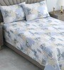 White & Blue Shade Floral 400 TC Cotton Single Bed Size Flat Bedsheet With 2 Pillow Covers