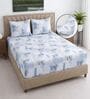 White & Blue Shade Floral 400 TC Cotton Superking Size Fitted Bedsheet With 2 Pillow Covers