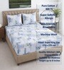 White & Blue Shade Floral 400 TC Cotton Superking Size Fitted Bedsheet With 2 Pillow Covers