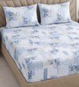White & Blue Shade Floral 400 TC Cotton Superking Size Fitted Bedsheet With 2 Pillow Covers