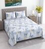 White & Blue Shade Floral 400 TC Cotton Superking Size Flat Bedsheet With 2 Pillow Covers